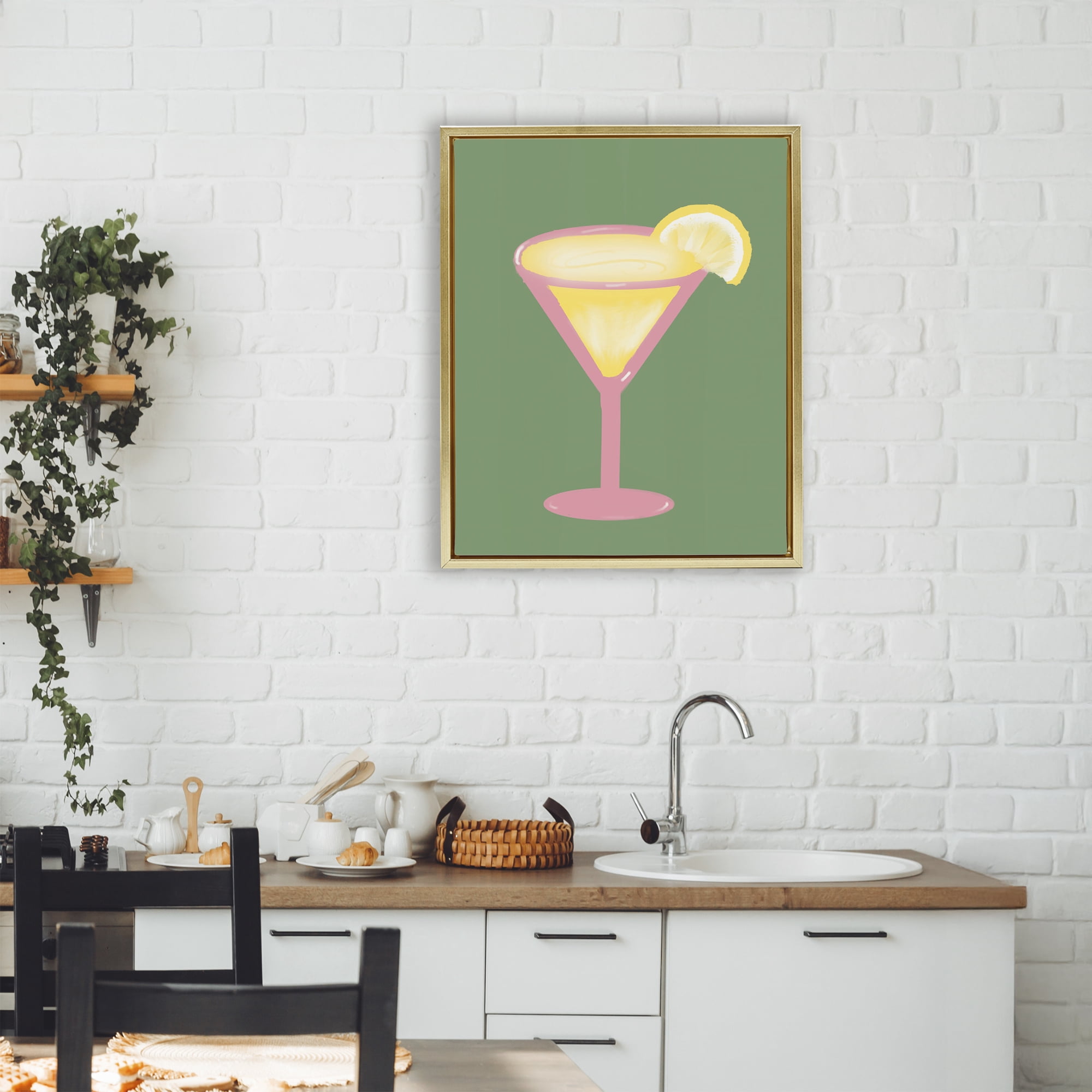 Stupell Industries Lemon Drop Glass over Green Gold Framed Floater Canvas Wall Art, design by Robin Maria