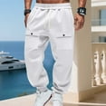 thumbnail image 4 of RYDCOT Men's Cargo Jogger Pants Drawstring Stretch Casual Loose Athletic Pants Elastic Waist Workout Hiking Sweatpants White, 4 of 9