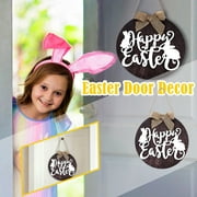 Happy Easter Day Wooden Sign Hanging Round Decoration Home Window Wall Indoor