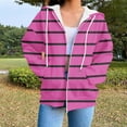 thumbnail image 2 of Htigea Women's Striped Hoodies Full Zip Up Long Sleeve Drawstring Hooded Sweatshirts Fall Outdoor Active Coats with Pockets Hot Pink XL, 2 of 5