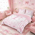 thumbnail image 2 of Meiyoeat Kawaii Bow Letter P Print Bedding, Floral Stripes Love Heart Duvet Cover Full, Pink White,3pcs,No Comforter,Pink Reversible, 2 of 6