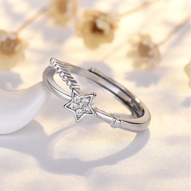 Anillo de pluma de Plata de Ley 925, simplicidad ajustable, moda exquisita, accesorios de joyería para novia y estudiante, fiesta de boda