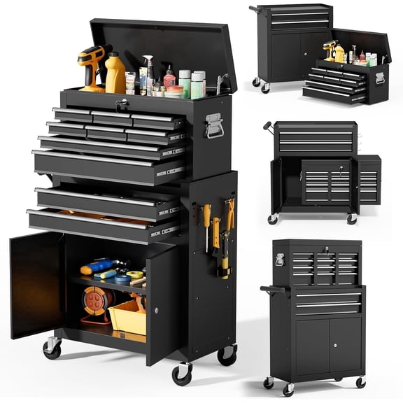 ZBOM 24.2 inch 10-Drawer Rolling Tool Chest, Sliding Metal Drawer Rolling Tool Storage Cabinet, Removable Toolbox Organizer for Workshop, Garage