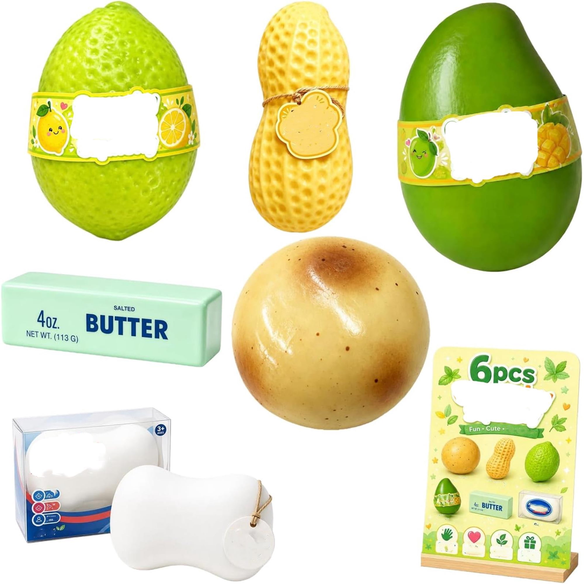 6 Pack Crunchy Sensory Fidget Toys Slow Rebound Squishy Squeeze Toy Set with Soft Rubber Designs for Desk Play Party Favors Novelty Gifts and Tactile Fun