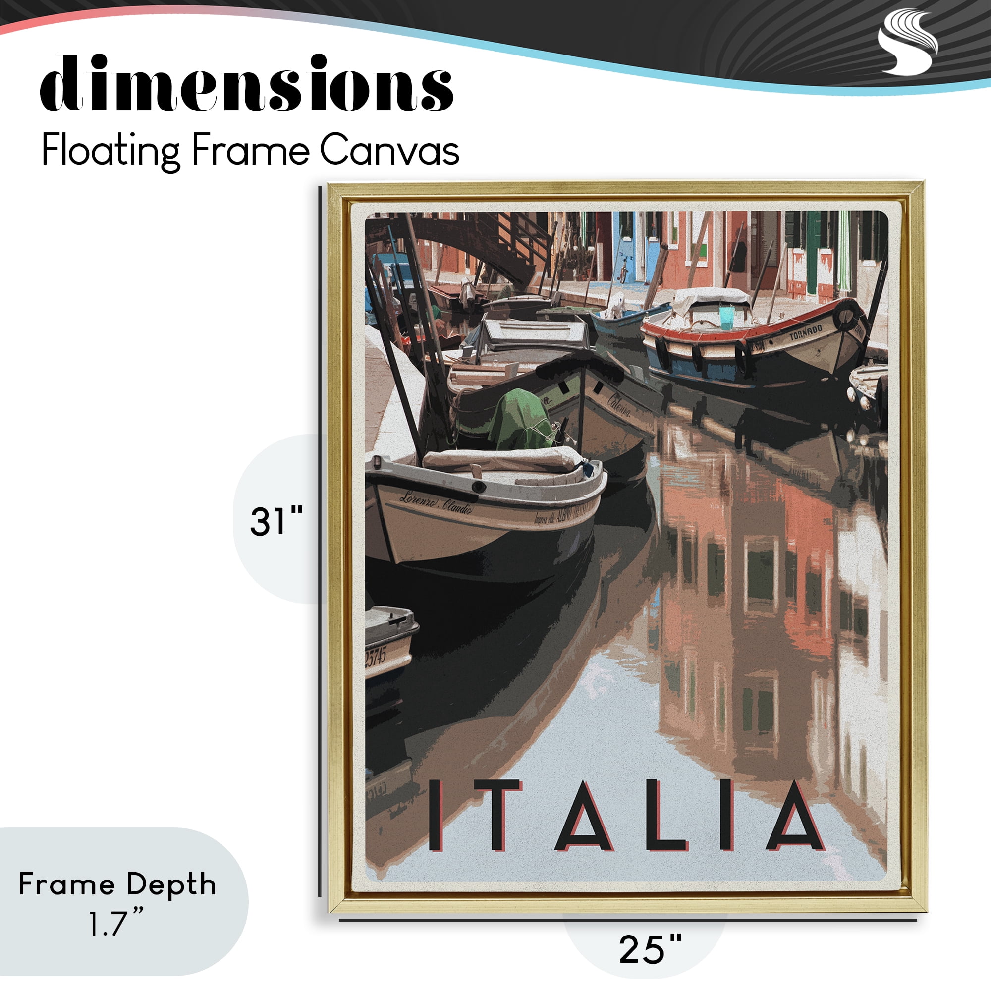 Stupell Industries Italia Canal Poster Gold Framed Floater Canvas Wall Art, design by Shelley Lake