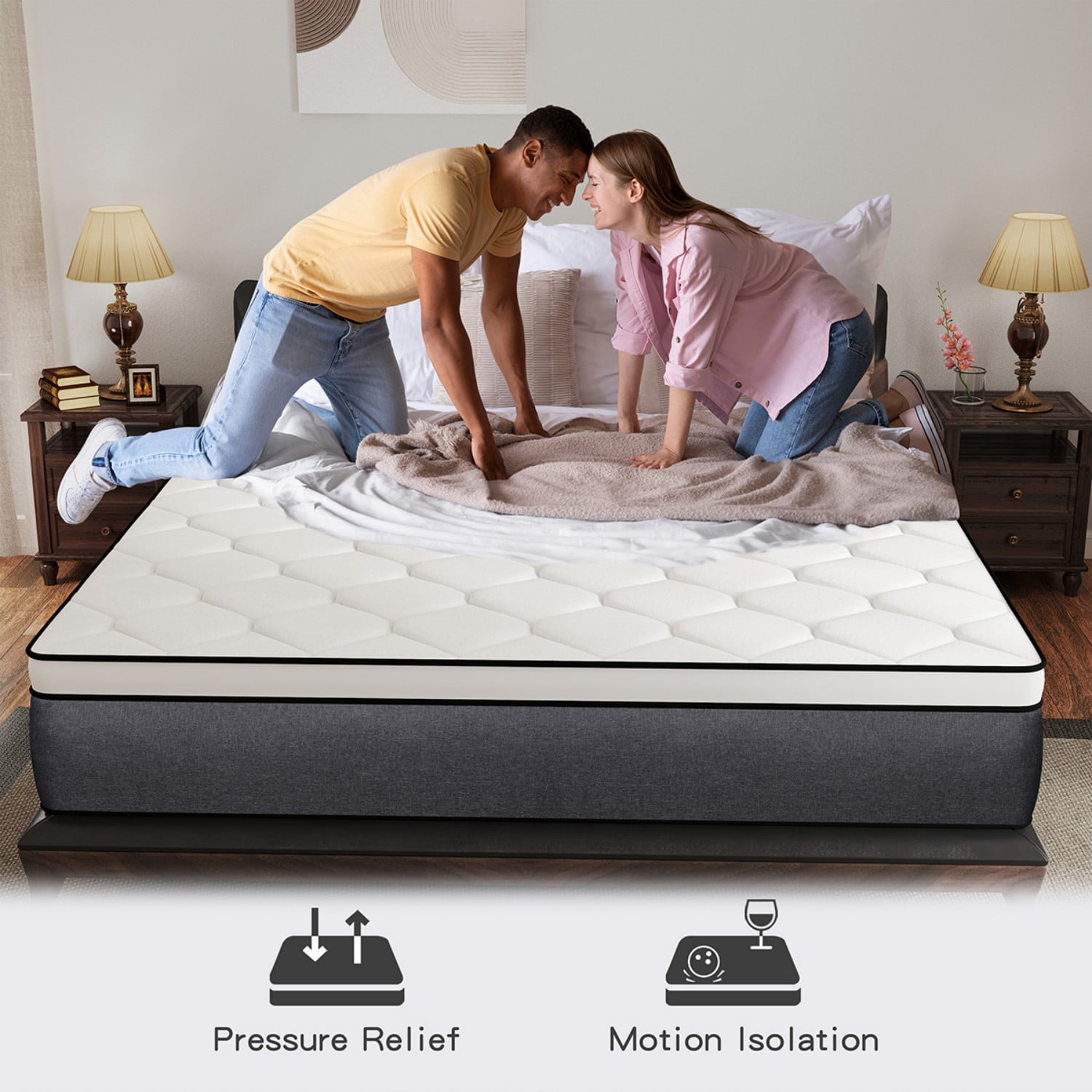 AMENDPATURE 12-inch Gel-Infused Memory Foam + Pocket Spring Twin Hybrid Mattress in a Box，Adult Exclusive, Breathable & Supportive