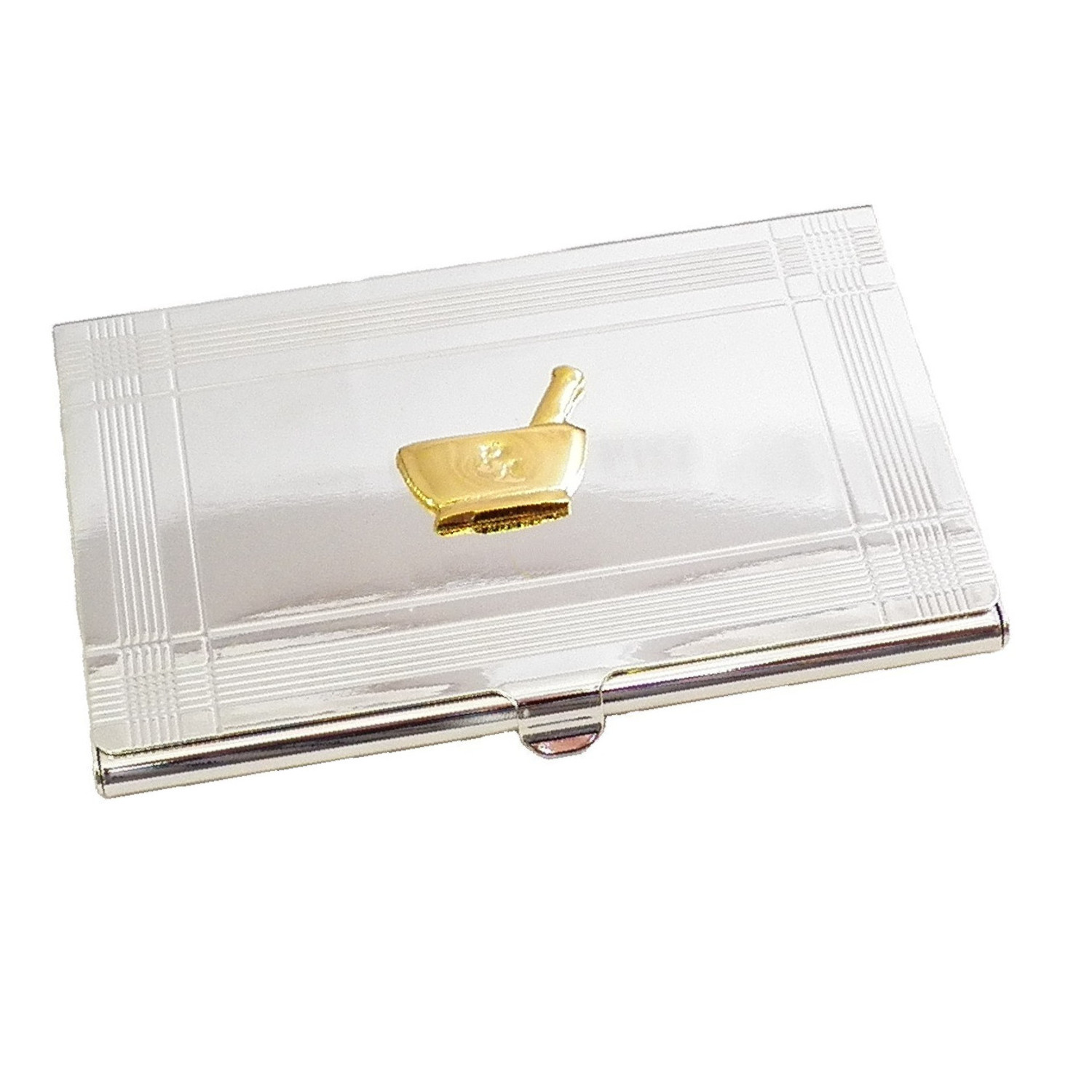 Silver Plated Business Card Case with Gold Plated "Pharmacy" Emblem