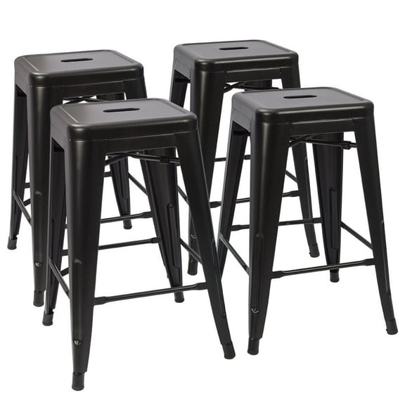 Lacoo Indoor-Outdoor 24 Inches Metal Stackable High Backless Bar Counter Stools,Black