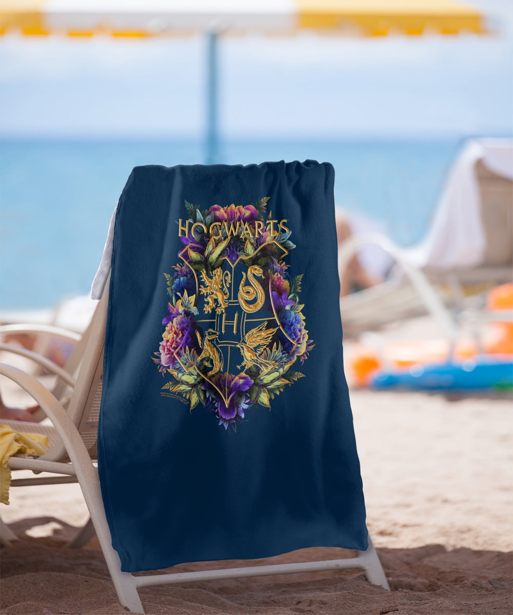 Harry Potter Hogwarts Multi-Colored Floral Crest Officially Licensed Beach Towel 30' X 60'