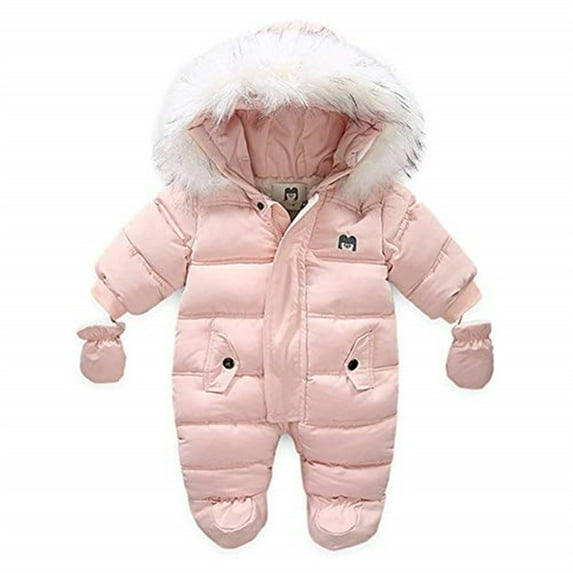 Liacowi Toddler Baby Girls Boys Zipper Down Jumpsuits with Gloves, Winter Snowsuit Coat Romper Jumpsuit Outfits
