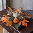 thumbnail image 6 of Kaireo Fall Candle Ring with Pumpkin Design and LED Candle, Artificial Halloween Table Centerpiece Wreath for Thanksgiving Dinner Home Decor – Orange, 1 Pack, 6 of 9