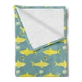 thumbnail image 2 of Shark Soft Flannel Fleece Throw Blanket, Silhouettes Saying Hi Fish Friendly Representation Nautical, Cozy Plush for Indoor and Outdoor Use, 70" x 90", Sea Green Yellow, by Ambesonne, 2 of 5