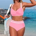 thumbnail image 4 of Ahdbta Womens High Waisted Bikini Sets Two Piece Swimsuits Sporty Tummy Control Bathing Suit Color Block Twist Front Cross Back Swinwear, 4 of 7