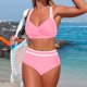 thumbnail image 4 of Traje de baño de 2 piezas para mujer, traje de baño bikini sin mangas con patchwork, traje de baño push-up acolchado, blusa y pantalón con cuello en V y nudo frontal, conjunto de dos piezas de poliést, 4 of 7
