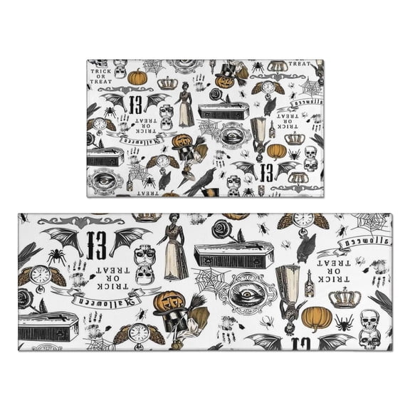 Halloween Pattern Kitchen Rugs Sets Of 2,Anti Fatigue Kitchen Mat Rugs Non Slip Washable,Decorative Kitchen Floor Mats for Kitchen,Sink,Laundry,17"x30" 17"x47"