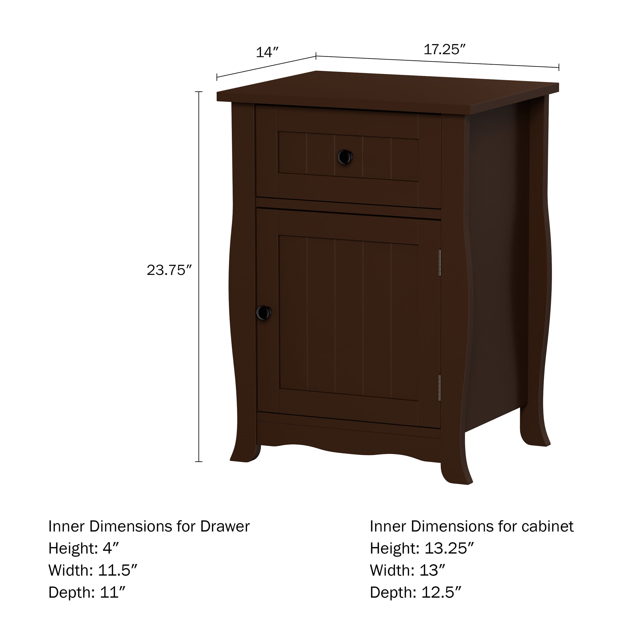 Somerset Home Side Table – Accent Nightstand with Drawer and Cabinet