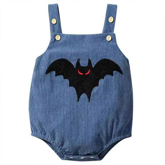 Krdevn Baby Halloween Romper - Neutral Bat Embroidered Corduroy Outfit for Boys & Girls,Color:Blue Size:0-3 Months