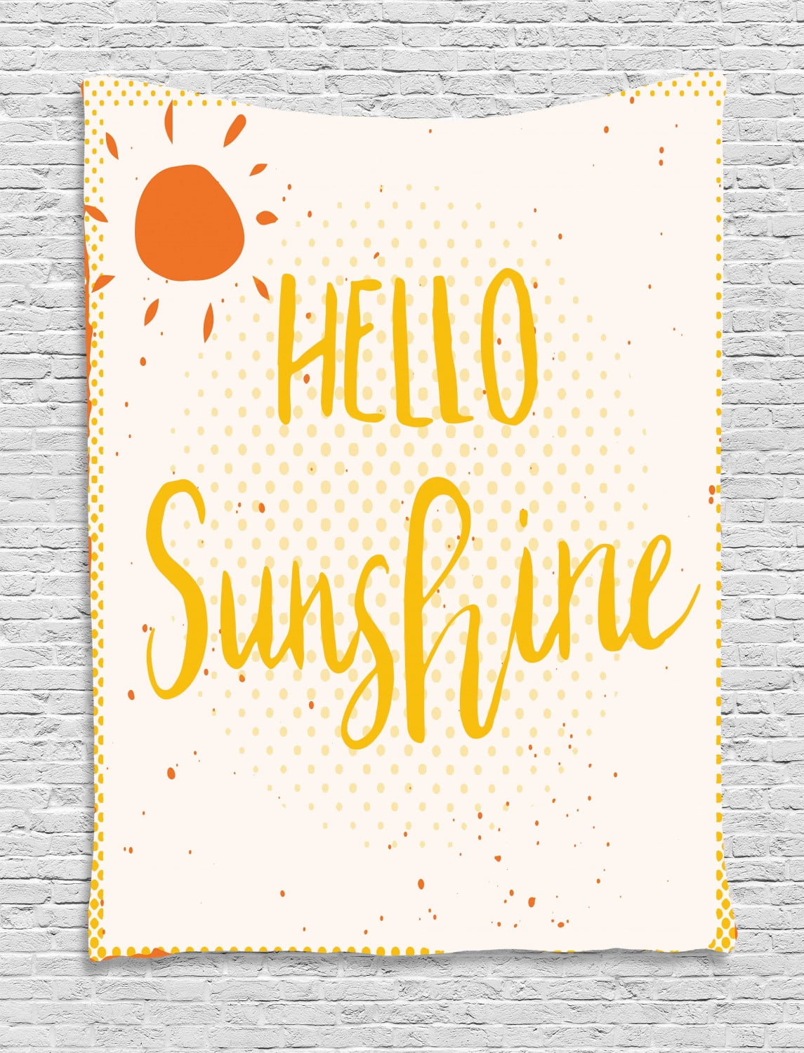 Hello Sunshine Tapestry Halftone Motif Background With Doodle Style Vintage Sun Wall Hanging For Bedroom Living Room Dorm Decor Orange Yellow And Pale Eggshell By Ambesonne Walmart Com Walmart Com