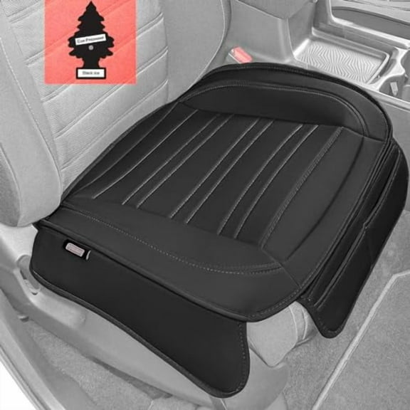Yupbizauto Motortrend Seat Covers Cushion for Cars Trucks SUV, Faux Leather Black Padded with Storage Pockets, Premium Interior Car Seat Cover Bundled with Air Freshener 1 pc