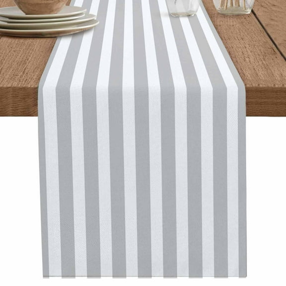 nqOlkjepod Grey Striped Table Runner 90 Inches Long Farmhouse Dress Scarves, Modern Farmhouse Gray White Stripes Dining Tablerunner for Coffee Table/Kitchen Island/Party Décor, 13" x 90"