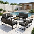 thumbnail image 5 of 8-Piece All-Weather Wicker Patio Furniture Set, Outdoor Conversation Set with 2 Loveseats, 4 Rocking Chairs, 2 Glass Coffee Tables, Black, 5 of 6