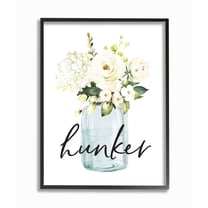 Stupell Industries Hunker Text Spring Floral Bouquet Blue White Framed Wall Art Design by Lettered and Lined, 11" x 14", Black Framed
