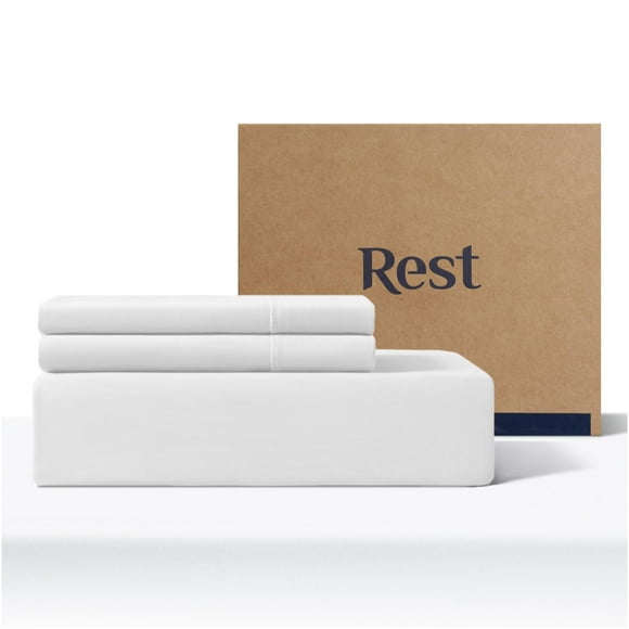 REST Evercool+ Starter Sheet Set, Queen, White, Breathable Bed Sheets for Hot Sleeper and Night Sweats, with Pillowcases, with Ionic+ Self-Cleaning Silver Yarn for Sensitive Skin, 3PCS No Flat Sheet