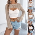 thumbnail image 1 of Camisetas para mujer,Blusa hueca para mujer, manga larga, cuello redondo, camisa informal de acrílico, para uso doméstico y diario, sopatenor, 1 of 9