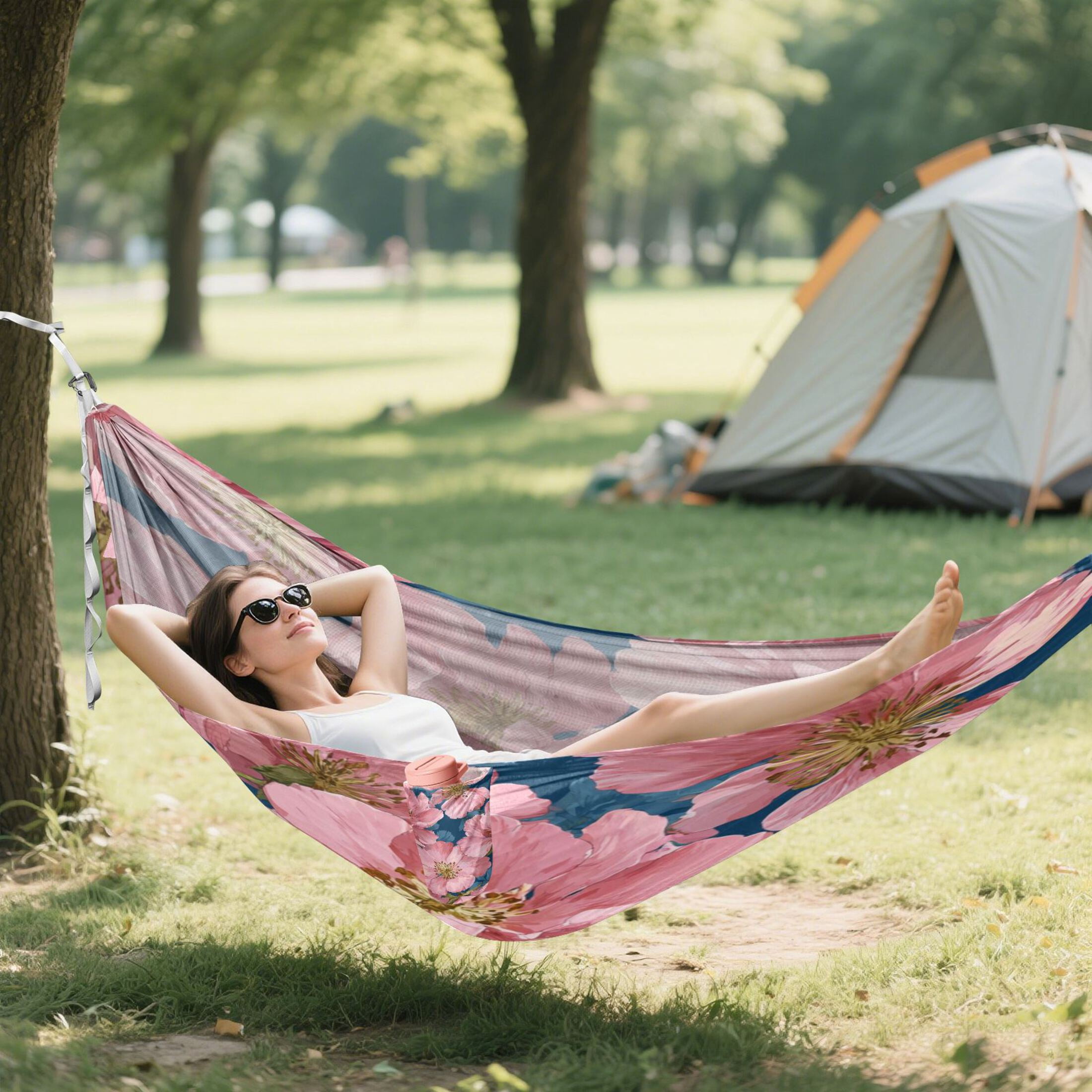 Hammock Camping Hammock Nylon Portable Hammock Travel Camping Hammock Pink Flower Seamless Design