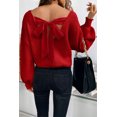 thumbnail image 1 of I AM A FASHION JUNKY Racing Red Lantern Sleeve V Neck Knot Back Sweater (RacingRed, S, 50%Viscose+28%Polyester+22%Polyamide), 1 of 9