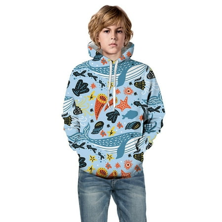 

LIhncine Girls & Boys Hoodies Little Boys Girls Kids Hooded Unisex Sweatshirt 3D Ocean Sea Animals Printed Pullover Hoodie For Girls Boys With Pocket Girls Boys Sweatshirts(Sky Blue 5-6 Years)