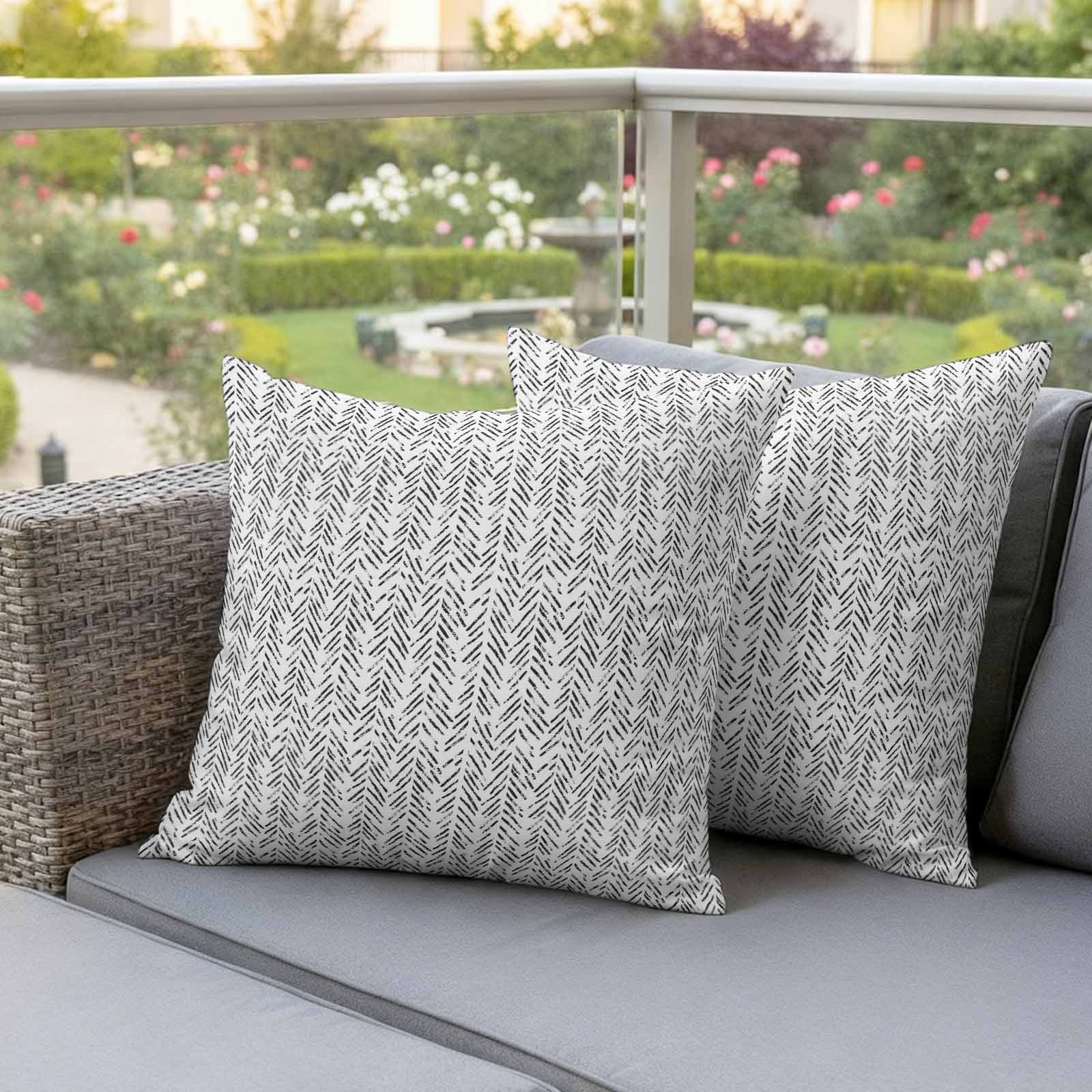 White Black Striped Outdoor Waterproof Pillow Covers, Abstract Modern Art Irregular Stripe Decorative Square Throw Pillowcase Sofa Cushion Sham for Patio/Couch/Chair, 18"x18" 2 Pack
