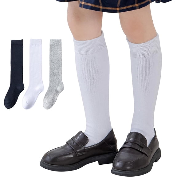 Girls Knee High Socks Seamless Cotton School Uniform Socks Kids Boy Over the Calf Socks 3/5 Pack