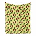 thumbnail image 1 of Fruit Soft Flannel Fleece Throw Blanket, Hand Drawn Cherry Design on Yellow Toned Curvy Stripes Summer Season Fruits, Cozy Plush for Indoor and Outdoor Use, 70" x 90", Multicolor, by Ambesonne, 1 of 6