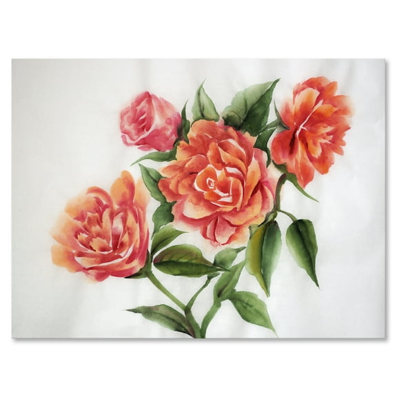 Designart ' Orange VIntage Roses With Green Leaves ' Traditional Canvas Wall Art Print
