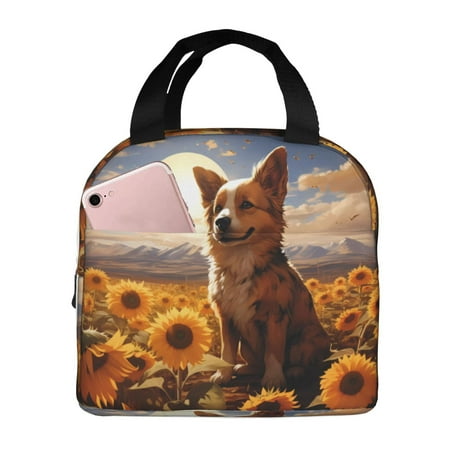 Insulated Lunch Bag for Women Men - Vintage Cute Corgi Sunflower Leakproof Cooler Lunch Box for Women Men  Lunch Tote Bags for Work School Picnic Travel