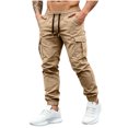 thumbnail image 3 of MXALUOB Men's Cargo Joggers Drawstring Cuffed Ankle Elastic Waist Pants with Multi Pockets Regular Fit Solid Color Pull On Trousers, 3 of 6