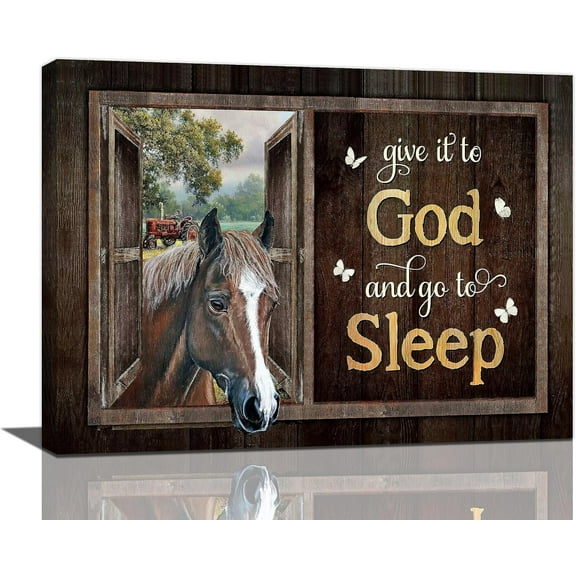 Farmhouse Horse Wall Art Country Animal Canvas Prints Rustic Bedroom Pictures Painting Framed Artwork Office Home Decor for Kitchen Bathroom Bedroom Dining Living Room 16"x12"
