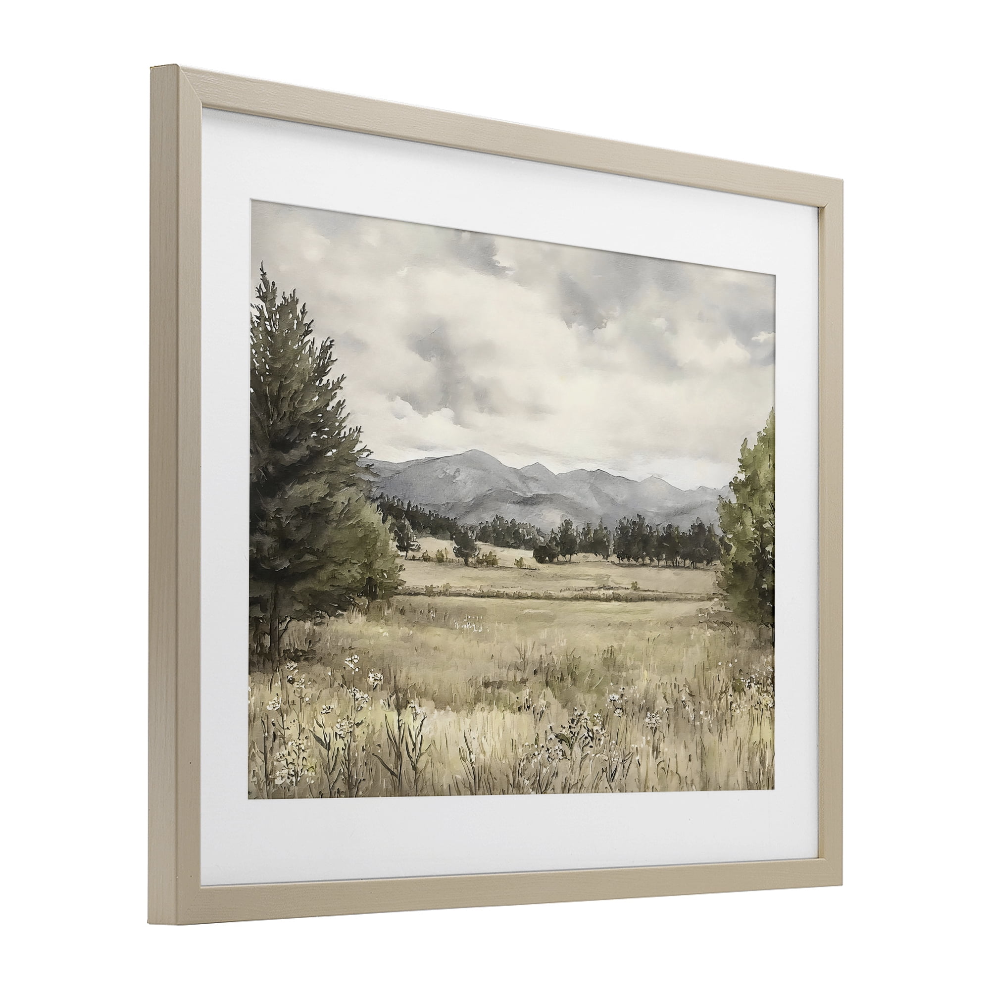 Stupell Industries Muted Mountain Meadow Birch Framed Print Under Glass, design by Riley B