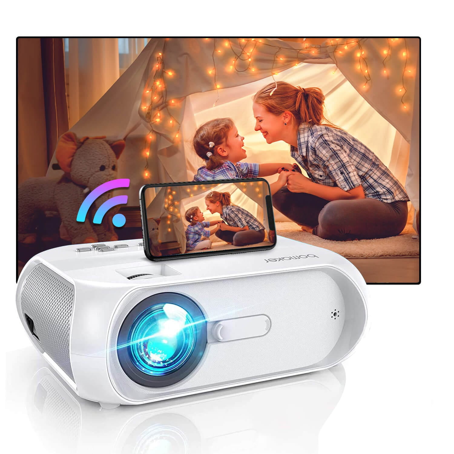 Bomaker Wifi Wireless Mini LED Projektor S5 Heimkino Beamer 1080P iOS/Android 