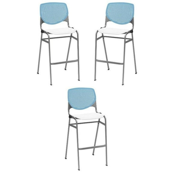 Home Square Stack Barstool in Sky Blue Back/White Seat - Set of 3
