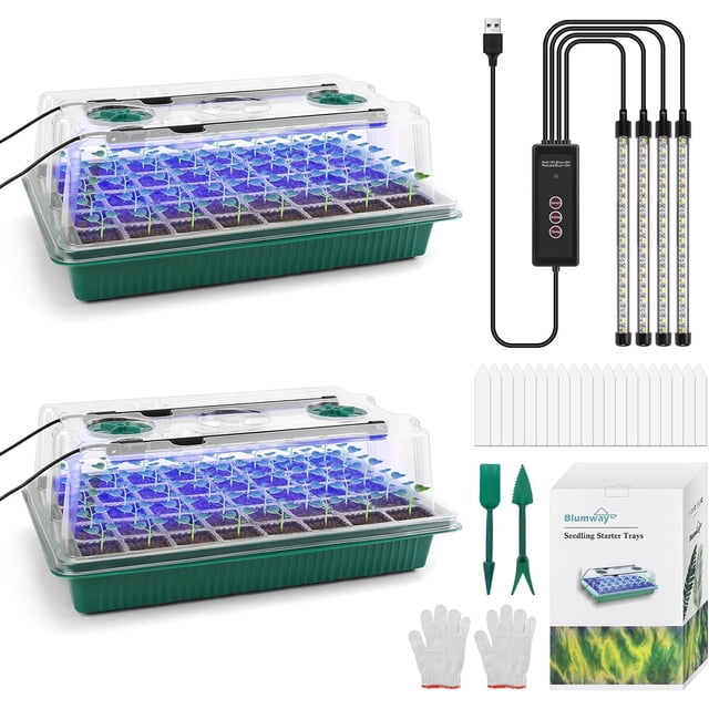 Plateau de Démarrage de Graines avec Lumière de Croissance 2 Pack 80 Cellules Plateau de Semis avec Dôme d'Humidité Kit de Germination Intérieur et Serre Luminosité Réglable Plateaux de Germination de Plantes