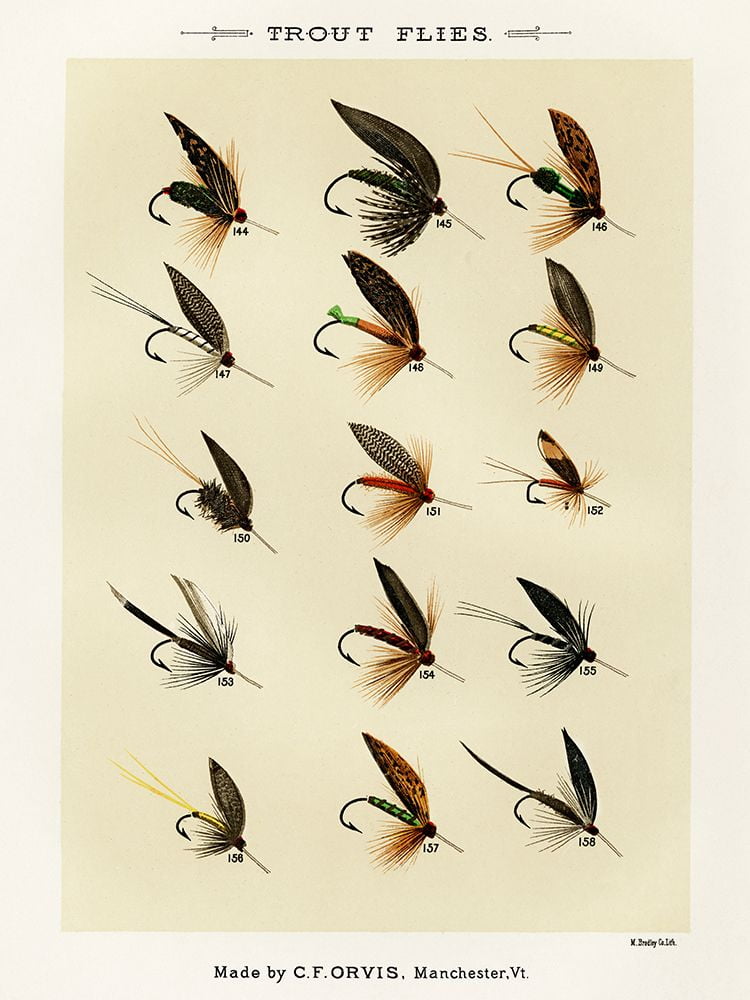 ORVIS Favorite Flies Fly Fishing LAKE Flies 11x14 Vintage Art