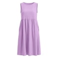 thumbnail image 5 of Iyufng Dresses for Women Summer Linen Solid Casual Round Neck Sleeveless Dress with Pocket, 5 of 9