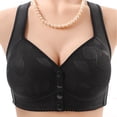 thumbnail image 3 of Ohufall Women's Bras Plus Size Lace Trim Front Buckle Wirefree Bra Fixed Cup Push Up Breathable Underwear, 3 of 4