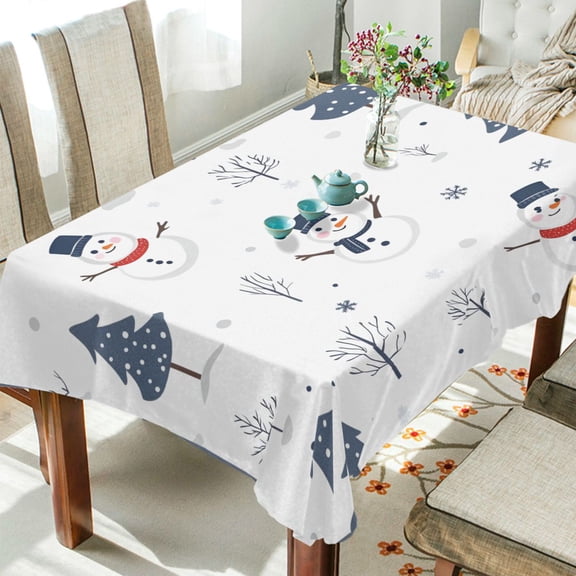 Yayeee Tablecloths 54" x 54" Rectangle Wrinkle Resistant Party Table Cover, Blue Cartoon Snowmen