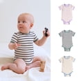 thumbnail image 3 of Baby Girl Romper Refreshing Striped Short Sleeve Crew Neck Loose Bodysuit Summer Outdoor Casual Outfit, 3 of 4