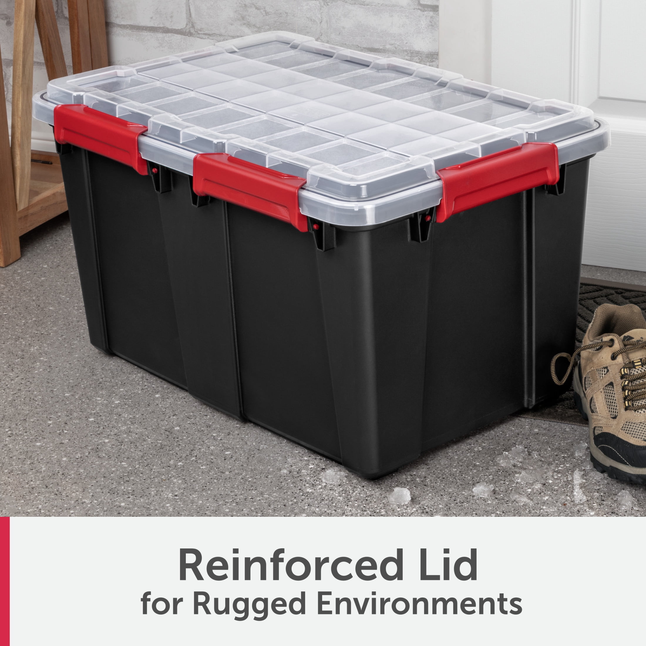 (4 pack) Sterilite Gasket Tote, 13.5 Gallon IP68 WaterProof Plastic Storage Bin with Lid, Gasket Seal and Durable Latches, Black
