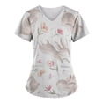 thumbnail image 4 of LSLJS Blouse de Travail à Manches Courtes pour Femmes, Imprimé Œuf de Pâques et Lapin, Col en V, avec Poches, 4 of 5