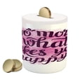 thumbnail image 1 of Saying Piggy Bank, Do More of What Makes You Happy Slogan with Watercolor Brush Strokes Background, Ceramic Coin Bank Money Box for Cash Saving, 3.6" X 3.2", Pink and Purple, by Ambesonne, 1 of 4